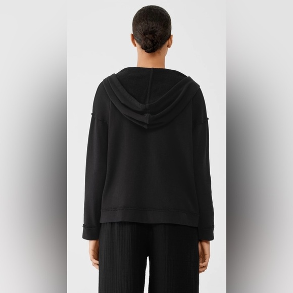 Eileen Fisher 1X Lightweight Organic Cotton Terry Hooded Top black - Picture 4 of 11
